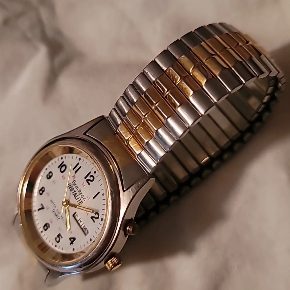 Armitron Instalite White Dial 36mm‎ Day Date 24h Quartz Mens Watch, New Battery